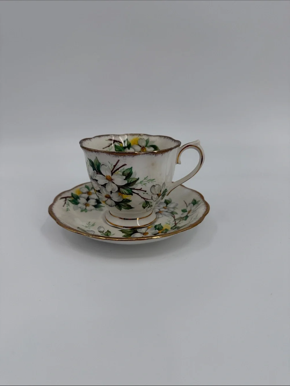 Royal Albert Dogwood Vintage Floral Porcelain Teacup & Saucer Flowers